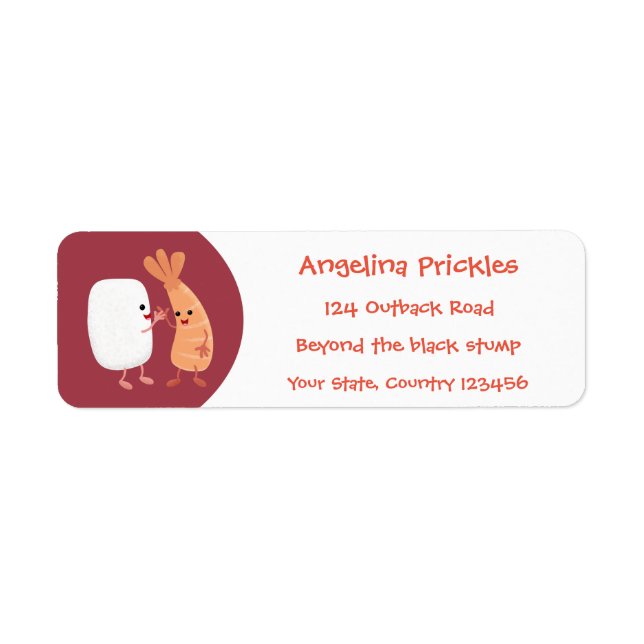 Étiquette Cute sushi riz crevettes amis dessin animé (Devant)