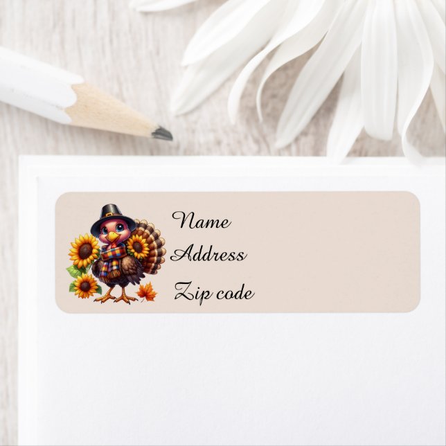 Étiquette Cute Thanksgiving dinde personnalisable (En situation)