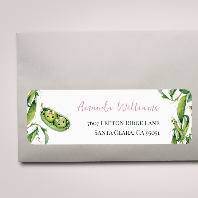 Étiquette Cute Two Peas in A Pod Pink Girl Twins Baby Shower (Créateur téléchargé)