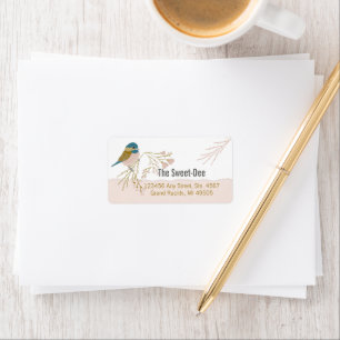 Étiquette Cute Vector Rose Or Chickadee Coeurs d'oiseaux