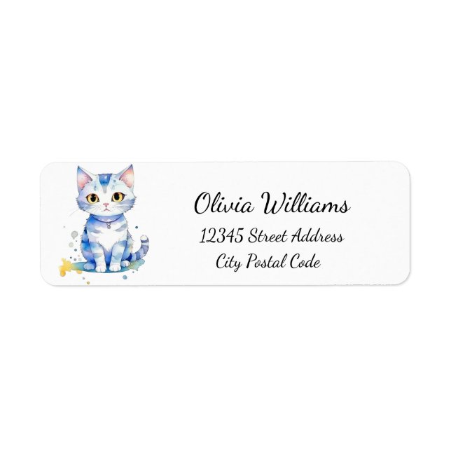 Étiquette Cute watercolor cat (chaton) design (Devant)
