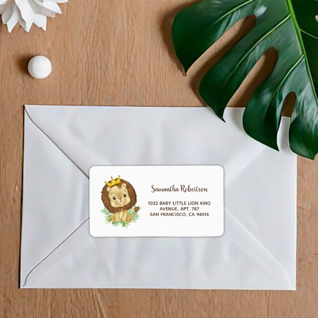 Étiquette Cute Watercolor Lion Safari Animal Baby Shower (Créateur téléchargé)