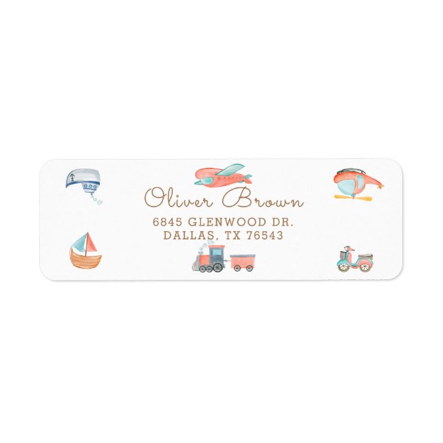 Étiquette Cute Watercolor Transport Garçon fête d'anniversai (Devant)