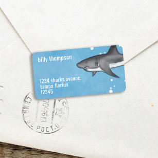 Étiquette Cute Whimsical Blue Ocean Sharks Adresse de retour