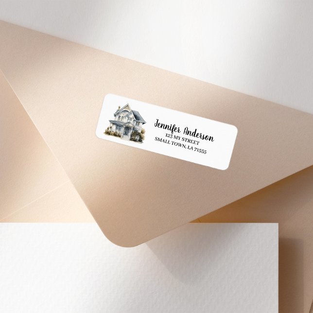 Étiquette Cute White House New Home Envelope Address (Créateur téléchargé)