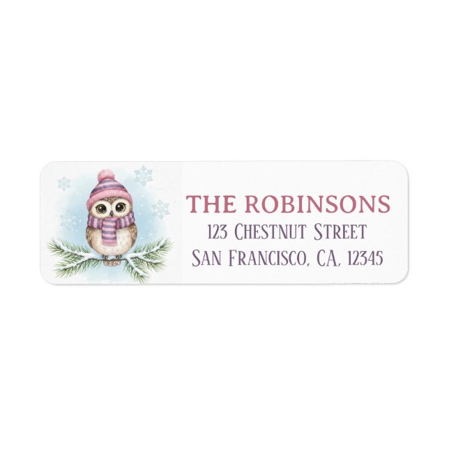 Étiquette Cute Winter Owl Snow Return Address Label (Devant)