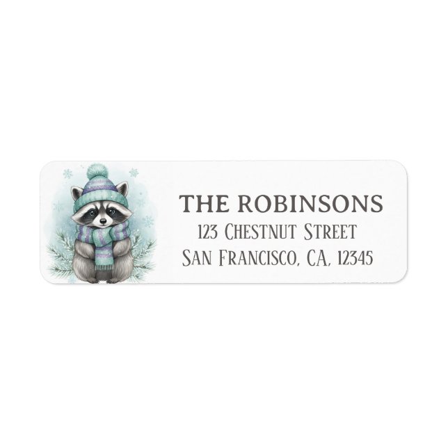 Étiquette Cute Winter Raccoon Snowflake Return Address Label (Devant)