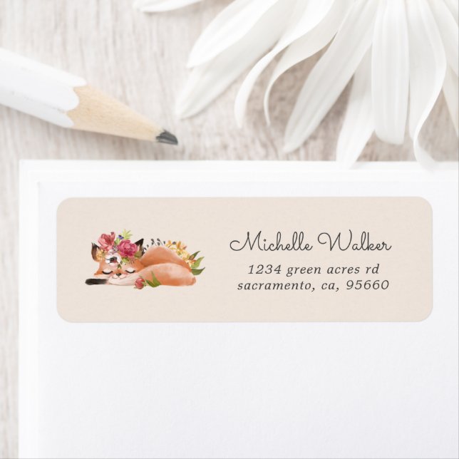 Étiquette Cute Woodland Animaux Floral Fox Adresse de retour (En situation)