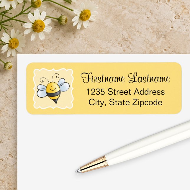 Étiquette Cute Yellow and Black Bumblebee Return Address (Créateur téléchargé)