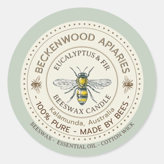 Étiquette d'abeille Miel Abeille Jaune Apiary Sage (Devant)
