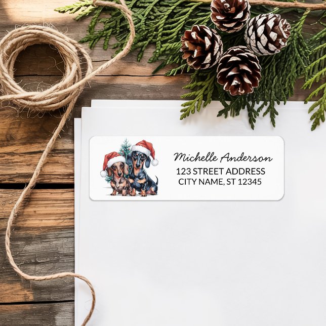 Étiquette Dachshund à Santa Hat Noël Adresse de retour (Créateur téléchargé)