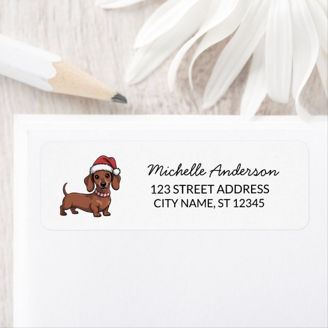 Étiquette Dachshund à Santa Hat Noël Adresse de retour (En situation)