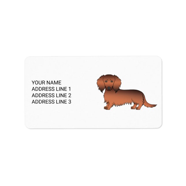 Étiquette Dachshund de dessin animé à poil long rouge sablé  (Devant)