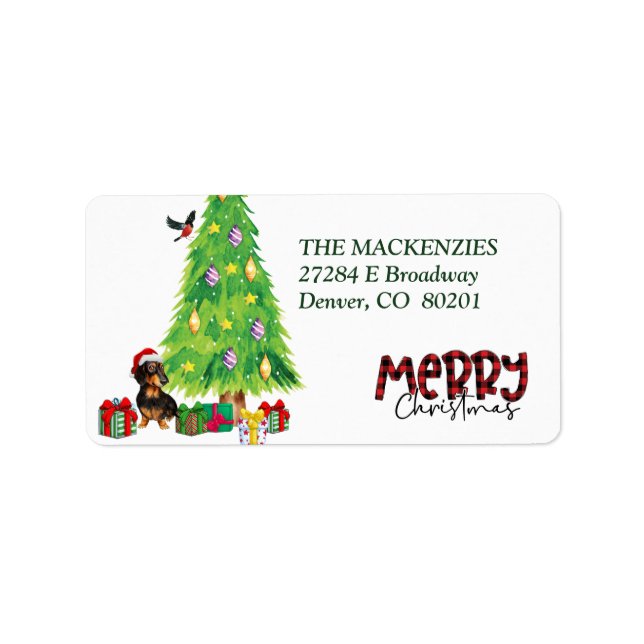 Étiquette Dachshund Dog Christmas Tree Retourner l'adresse é (Devant)