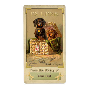 Étiquette Dachshund - ID plaque de livre Vintage