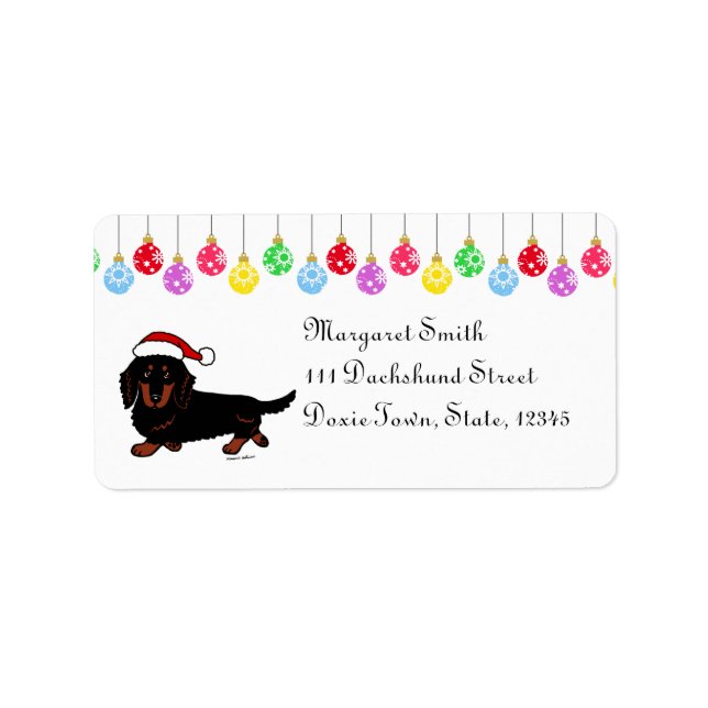 Étiquette Dachshund Long Haired Black et Tan Père Noël (Devant)