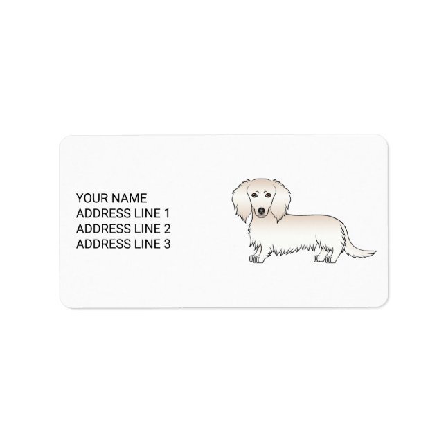 Étiquette Dachshund Longs Poils Crème Chien de Dessin Animé  (Devant)