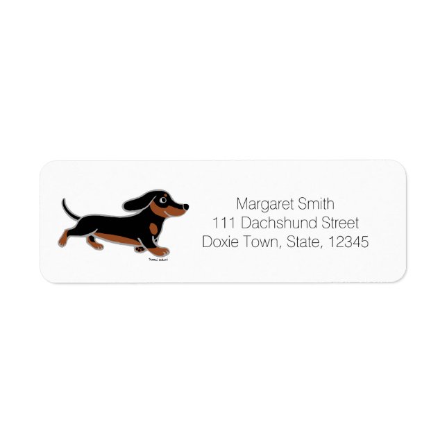 Étiquette Dachshund noir et feu en train de courir (Devant)