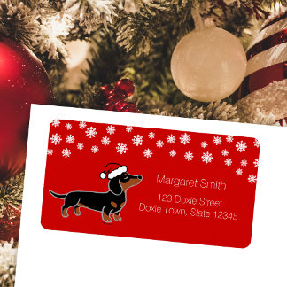 Étiquette Dachshund noir et feu posant pour Noël 