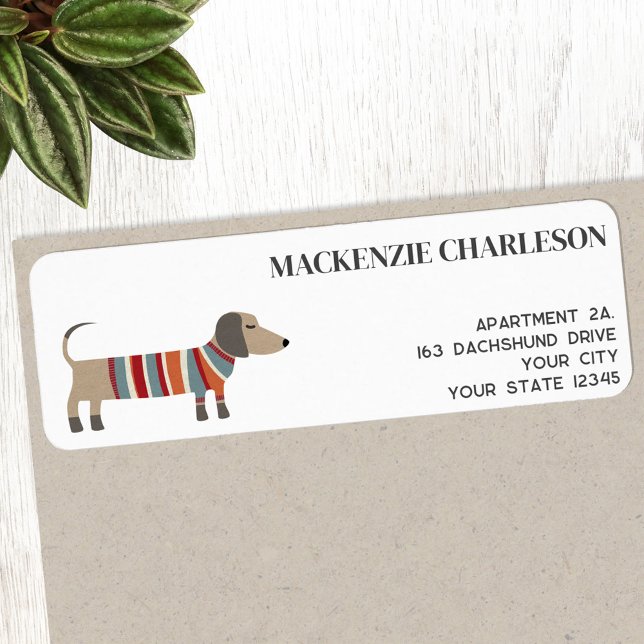 Étiquette Dachshund Wiener Saucisse Chien Adresse de retour (Fun Dachshund Wiener Sausage Dog personalized return address label)