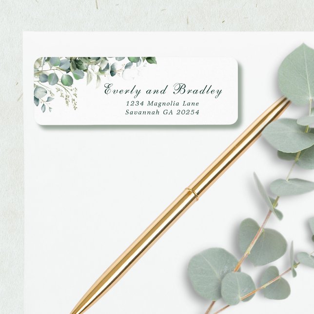 Étiquette d'adresse à l'aquarelle de eucalyptus ve (Créateur téléchargé)