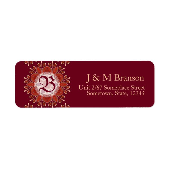 Étiquette d'adresse à monogramme floral Deep Red (Devant)