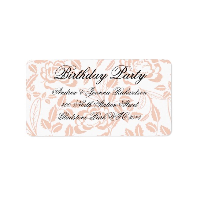 Étiquette d'adresse à motif floral damassé rose et (Devant)