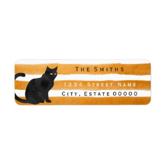 Étiquette d'adresse à rayures de chat noir