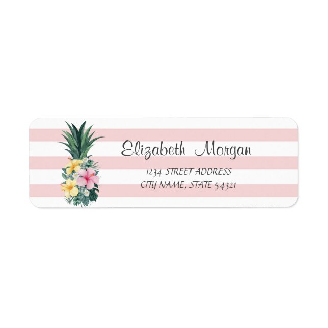 Étiquette d'adresse Ananas,Fleurs Tropicales,Rayur (Devant)