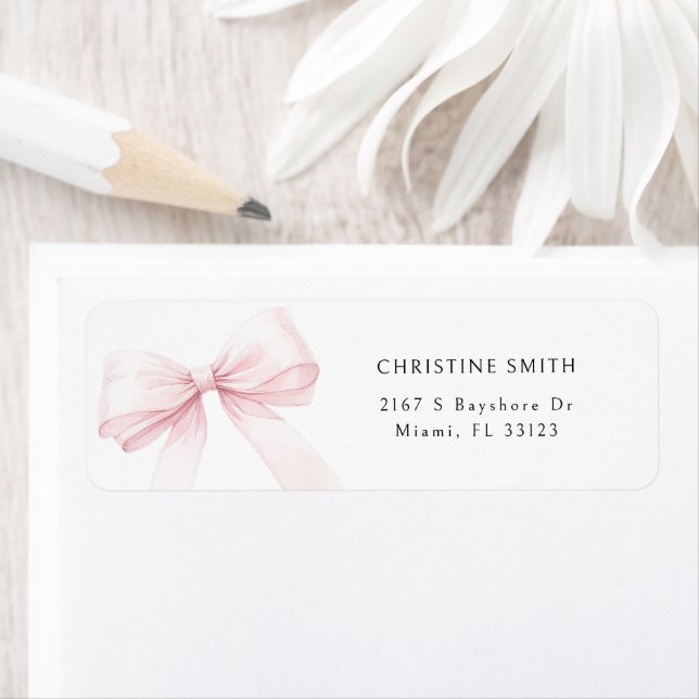 Étiquette d'adresse aquarelle diplômée ruban rose (En situation)