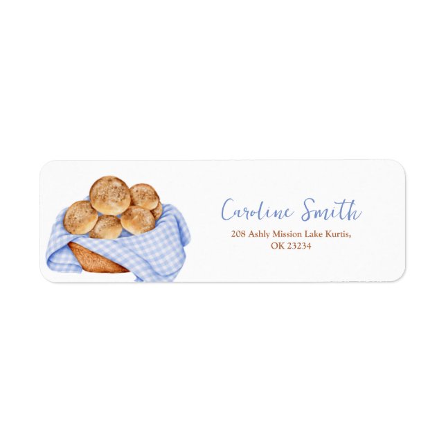 Étiquette d'adresse Bun à carreaux Gingham bleu au (Devant)