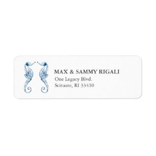 Étiquette d'adresse Cheval Marin Aquarelle Bleue