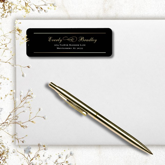 Étiquette d'adresse Chic Minimal Noir Fond Blanc O (Créateur téléchargé)