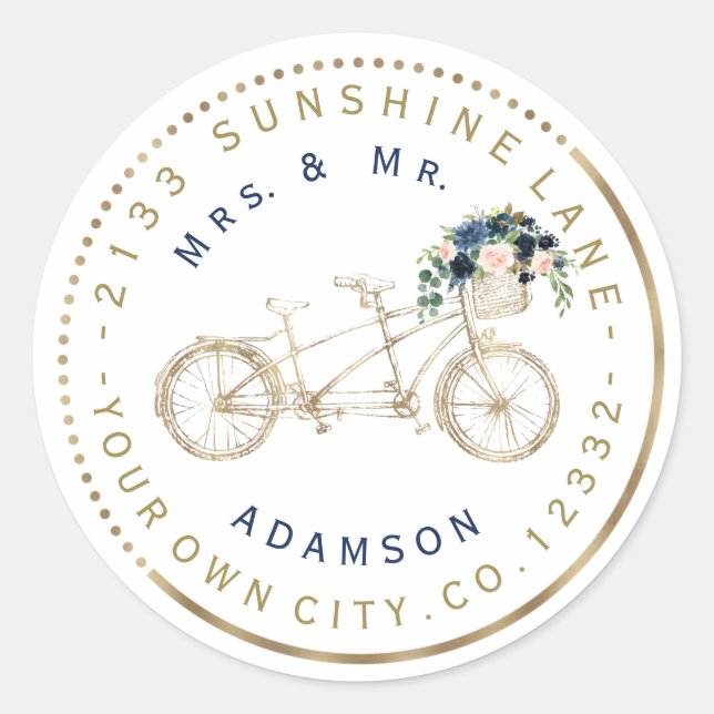 Étiquette d'adresse circulaire Fleur Bleue Blush V (Devant)
