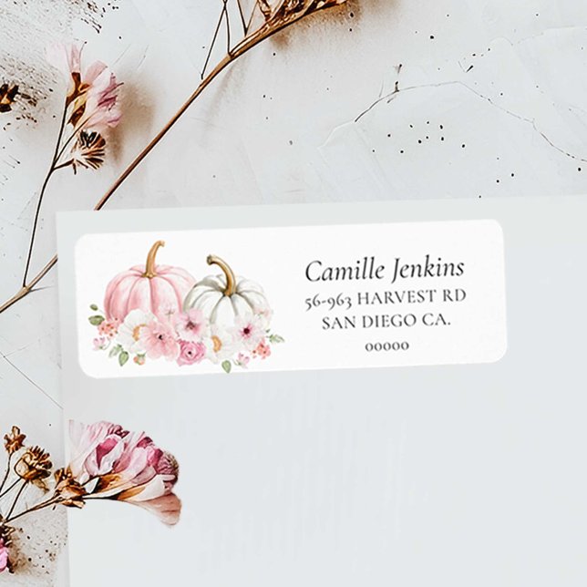 Étiquette d'adresse Citrouille Rose Automne (Pink Pumpkin Fall Baby Shower Address Label)