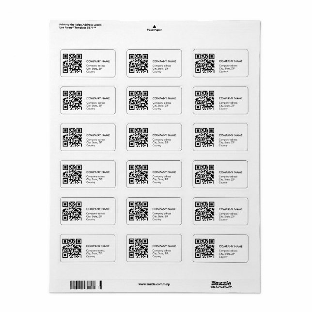 Étiquette d'adresse commerciale simple code QR per (Feuille entière)