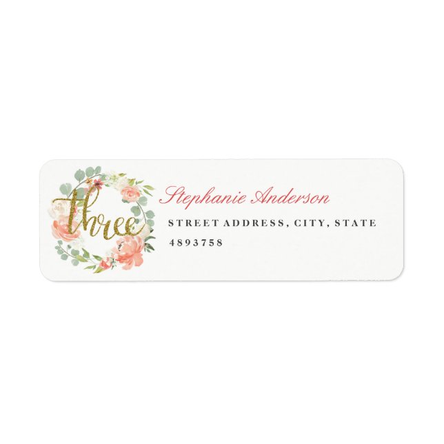Étiquette d'adresse Couronne Or Rose 3e Anniversai (Devant)