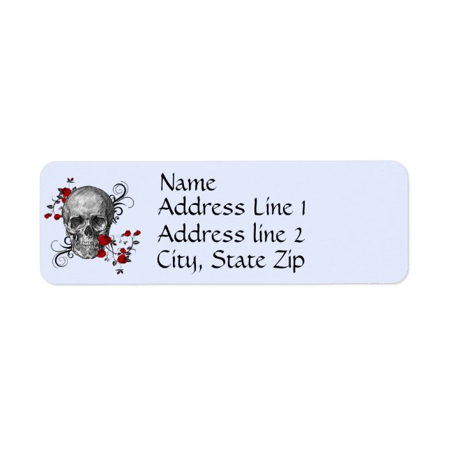 Étiquette d'adresse Crâne Roses Rouges (Devant)