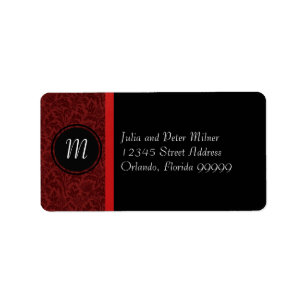 Étiquette d'adresse - Damassé rouge & Monogramme a