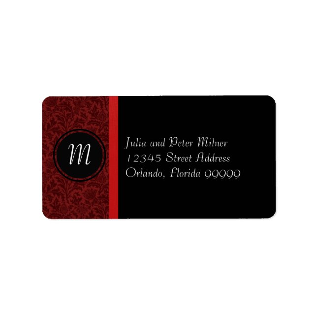 Étiquette d'adresse - Damassé rouge & Monogramme a (Devant)