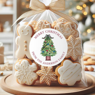 Étiquette d'adresse d'arbre de Noël à nœud papillo