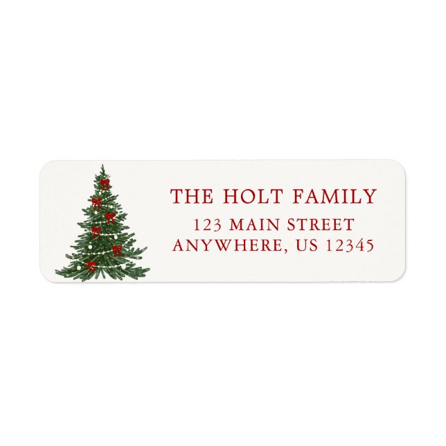 Étiquette d'adresse d'arbre de Noël à ruban élégan (Devant)