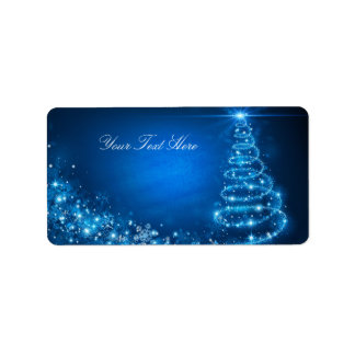 Étiquette d'adresse d'arbre de Noël Blue Sparkle