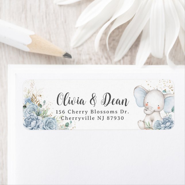 Étiquette d'adresse de Baby Shower éléphant floral (En situation)
