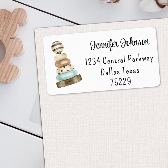 Étiquette d'adresse de Baby Shower Vintage Stack T (Créateur téléchargé)