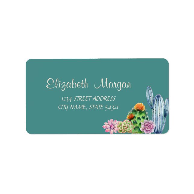 Étiquette d'adresse de cactus à l'aquarelle romant (Devant)