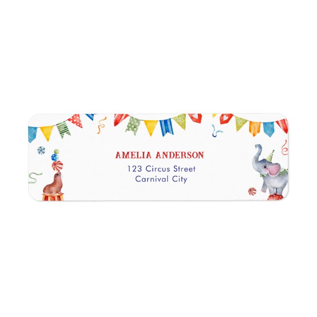 Étiquette d'adresse de carnaval d'animaux de cirqu (Devant)