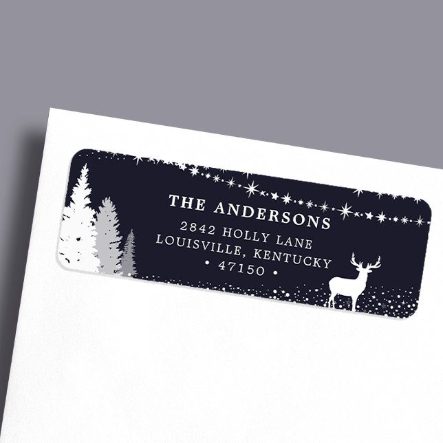 Étiquette d'adresse de cerf de la forêt hivernale  (Créateur téléchargé)