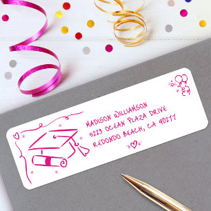 Étiquette d'adresse de chapeau de diplômé dessiné