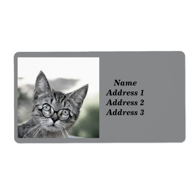 Étiquette d'adresse de chat mignon avec des lunett (Devant)